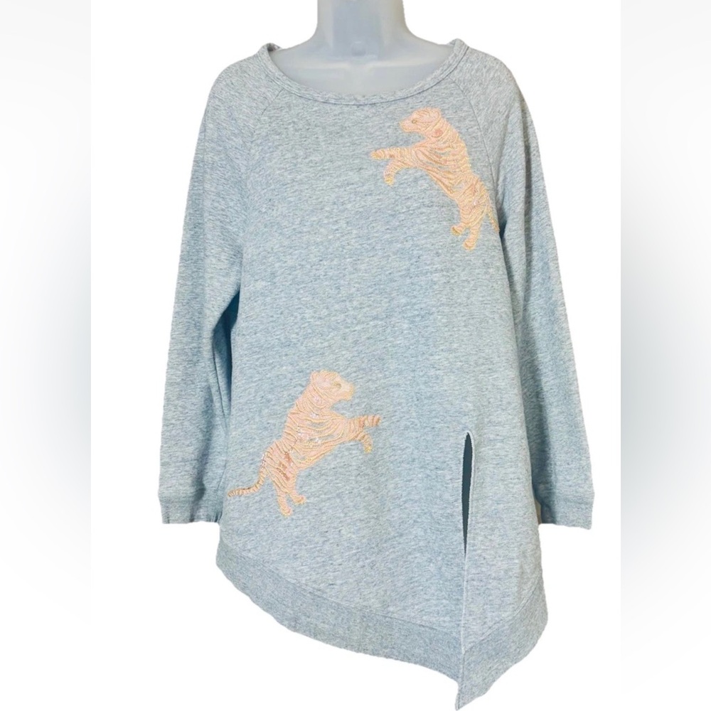 Anthropologie Akemi+Kin Gray Orange Sweatshirt Top Cotton Blend Size XS - Picture 14 of 14
